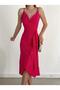 Flounce Midi Length Belted Dress 582129 Fuchia