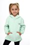 Mint Green Girl's Oversized Hooded Pocket Embroidery Printed Slit Sweatshirt - 3 Thread Raised Embroidery