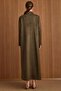 Turn-Down Collar Stone Detailed Suede Look Oversized Overcoat Dark Khaki 6795 - 7