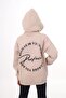 Beige Girl's Oversized Hooded Pocketed Off-Shoulder Printed Slit Sweatshirt - 8