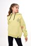 Light Green Girl's Oversized Hooded Pocket Low Shoulder Printed Slit Sweatshirt - 2