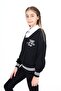 Black Girls' Relax Fit Polo Neck Drop Shoulder Printed School Sweatshirt - Paneled & 2 Thread - 3