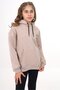 Beige Girl's Oversized Hooded Pocketed Off-Shoulder Printed Slit Sweatshirt - 5