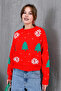 Women's Crew Neck Patterned Glittery Loose Knit Sweater - 6