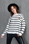 Women's Crew Neck Embroidery Detail Striped Oversized Knitwear Sweater - 5