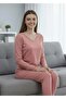 Viscose Stretch Fabric Knitted Pajama Set V-Neck Long Sleeve t Shirt Pants - 3