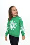 Grass Green Girls' Relax Fit Crew Neck Drop Shoulder Printed Sweatshirt - 2 Thread - 2