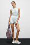 Movexa Women's Flexible and Soft Textured Round Neck Gathered Front Halter Back Gray Bustier - 4
