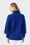 Women's Mock Neck Quarter Sleeve Short Wool Coat Dark Blue - 4