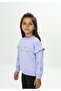 Light Lilac Girls' Relax Fit Crew Neck Drop Shoulder Printed Sweatshirt - Ruffled Sleeves & 2 Thread - 2