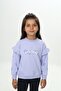 Light Lilac Girls' Relax Fit Crew Neck Drop Shoulder Printed Sweatshirt - Ruffled Sleeves & 2 Thread
