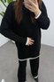 Women's Black Shepherd Stitched Sweater and Trouser End Corded Fabric Look Knitwear Suit with Trousers - 7