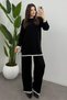 Women's Black Shepherd Stitched Sweater and Trouser End Corded Fabric Look Knitwear Suit with Trousers - 3