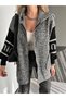 Robi̇n Women's Knitted Jacket with Written Sleeves K Hooded Long Back Unlined Boucle Short Coat - 2