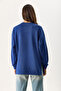 Women's Crew Neck Side Slit Regular Fit 3 Thread Sweatshirt 100% Cotton - Navy - 7