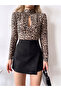 Women's Leopard Print Mock Neck Window Long Sleeve Blouse - 3