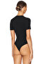 Women's Black Round Neck Short Sleeve Lycra Cotton Body-Hugging Basic Bodysuit - 2