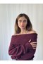Off-The-Shoulder Strapless Folded Knitwear Sweater Women's Burgundy - 3