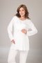 Women's Ecru Jacquard Shawl Collar Maternity Dressing Gown 3-Piece Pajama Set - 2
