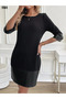 New Season Stylish Women's Crepe Dress Long Sleeve Crew Neck Leather Detail - 3