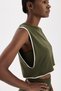 Contrast Piped Zero Sleeve Crop Top Dark Leaf Green - 2