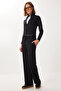 Striped Zippered Knitted Top and Bottom Set Lkh0008 Black - 3