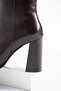 Yoro Women's Genuine Leather Zippered Heeled Boots Brown - 5