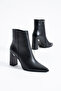 Yoro Women's Genuine Leather Zippered Heeled Boots Black - 4