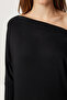 Asymmetrical Neckline Flowy Stretchy Knitted Blouse Lub0309 Black - 4