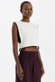 Contrast Piped Zero Sleeve Crop Top Off-White - 4