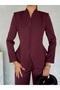 Shoulder Pad Piece Classic Women's Arven Jacket and Pants Set with Buttons on the Front - 7