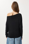 Asymmetrical Neckline Flowy Stretchy Knitted Blouse Lub0309 Black - 5