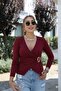 Women's Long Sleeve Double-Breasted Collar Buckle Detailed Viscose Blouse - 3