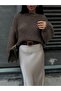 Women's Brown Crew Neck Oversize Knitwear Sweater - 3