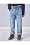 Boys Light Wash 5 Pocket Belted Jeans