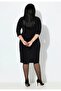 Women's Plus Size Black, Draped , 3/4 Sleeve Midi Dress 65N39214 - 8