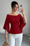 Women's White Boat Neck Flare Sleeve Draped Fit Blouse