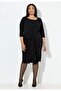 Women's Plus Size Black, Draped , 3/4 Sleeve Midi Dress 65N39214 - 6