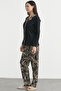 Patterned Buttoned Pajama Set - Black - 4
