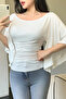 Women's White Boat Neck Flare Sleeve Draped Fit Blouse - 2