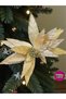 Christmas Ornament Artificial Glitter Daisy Poinsettia Gold 60 cm Large Size Poinsettia Hpy26082