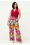Women's Plus Size Red, Wrap Neck, Floral Print Jumpsuit 65N39217