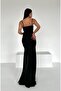 Thin Strap K Double-Breasted Collar Flowers Fabric Evening Dress 582081 Black - 4