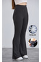 Women's Winter Black Fleece-Lined Crepe Flared High Waist L Stretch Fabric Pants Leggings Pants