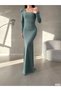 Off-The-Shoulder, Long-Sleeved Madonna Neckline Long Evening Dress Gown Mint 582726