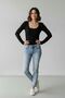Women's Square Collar Long Sleeve Bottom Snap Bodysuit Blouse - 2