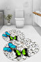 Digital Non-Slip Base Washable Butterfly Pattern Oval Bath Mat Toilet Set - 2