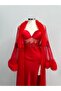 Lena Red Tulle Long Dressing Gown Long Satin Nightgown Double Custom Bridal Set (Boxed) - 2