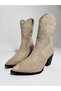 004-755 Beige Suede Women's Heeled Zippered Boots - 2