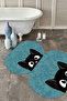 Digital Non-Slip Base Washable Cat Pattern Oval Bath Mat Toilet Set - 6